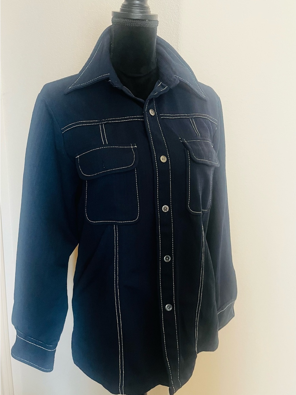 Men's Dark Navy Shirt Jacket with Contrast Stitching